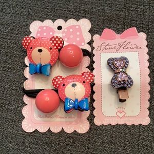 teddy bear hairties + sparkly bow hair clip